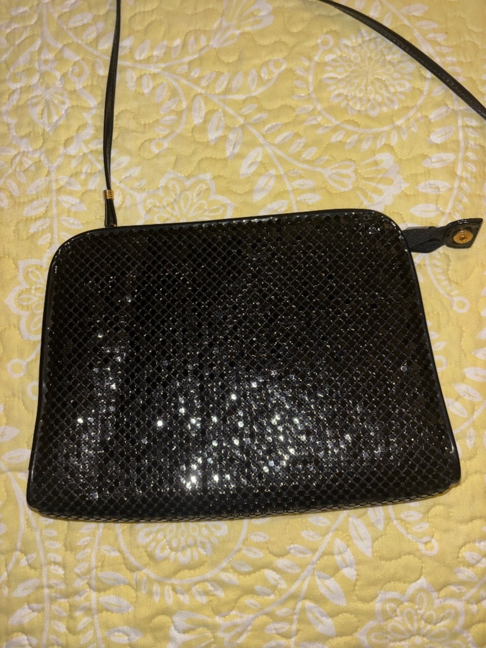 Vintage Whiting & Davis International Purse Black Metal Mesh‎ Tile Crossbody Bag